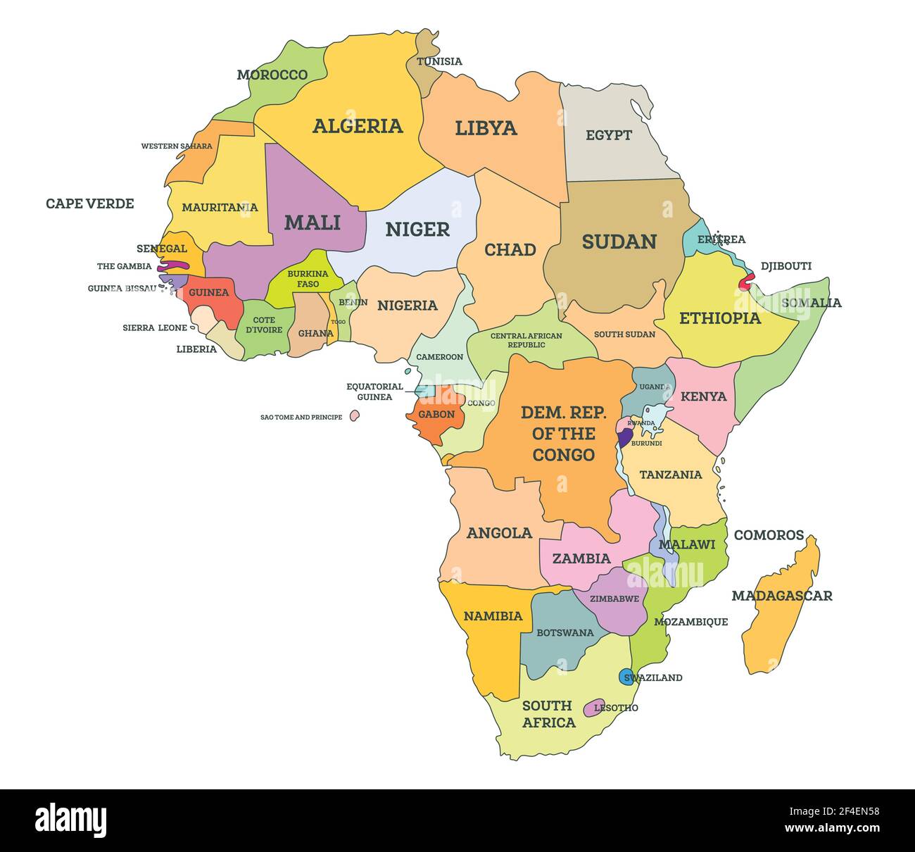 Mapa Político De África Ilustración Vectorial Mapa Con El Nombre De 5942