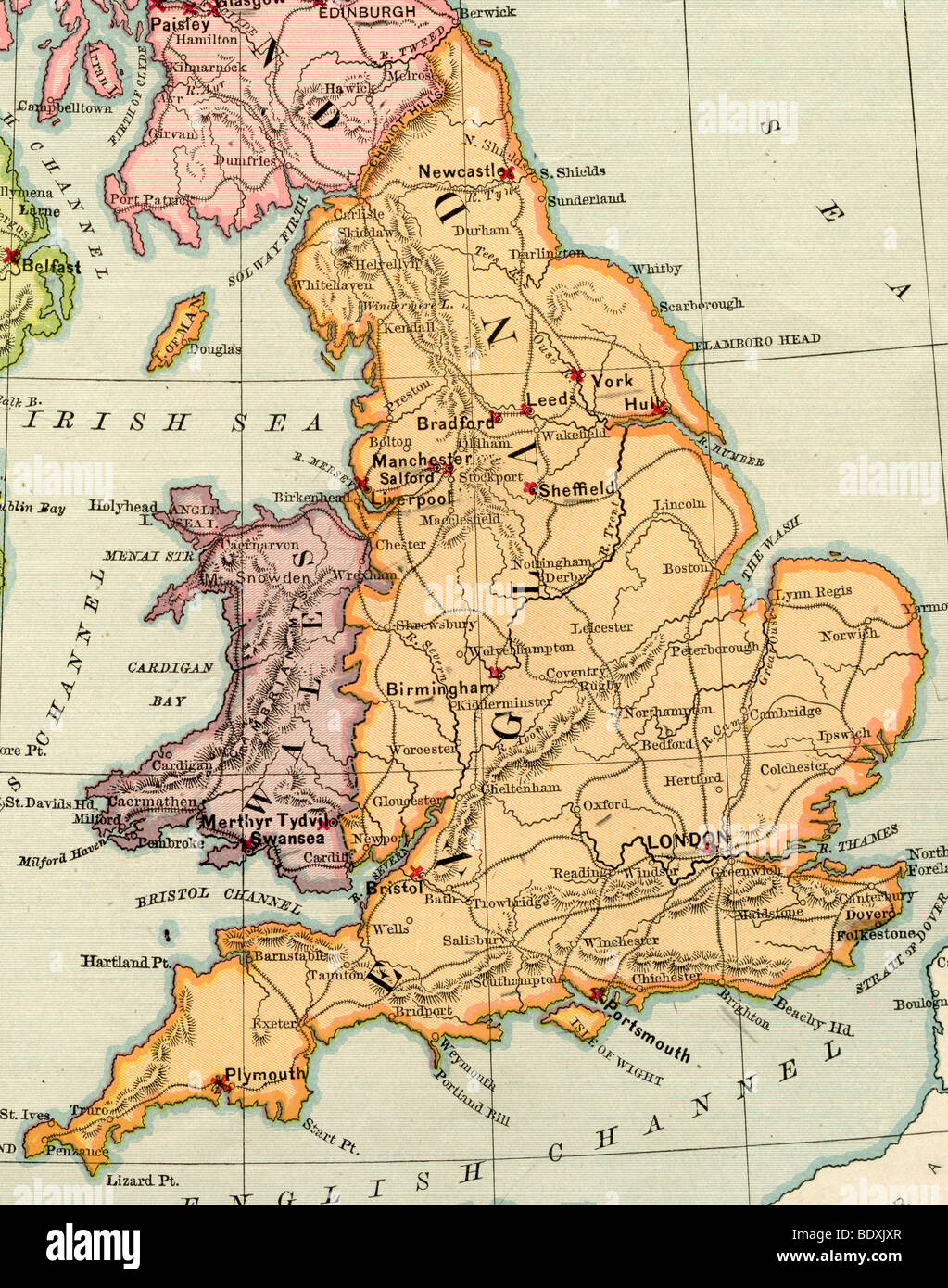Mapa antiguo original de Inglaterra y Gales desde 1875 libros de