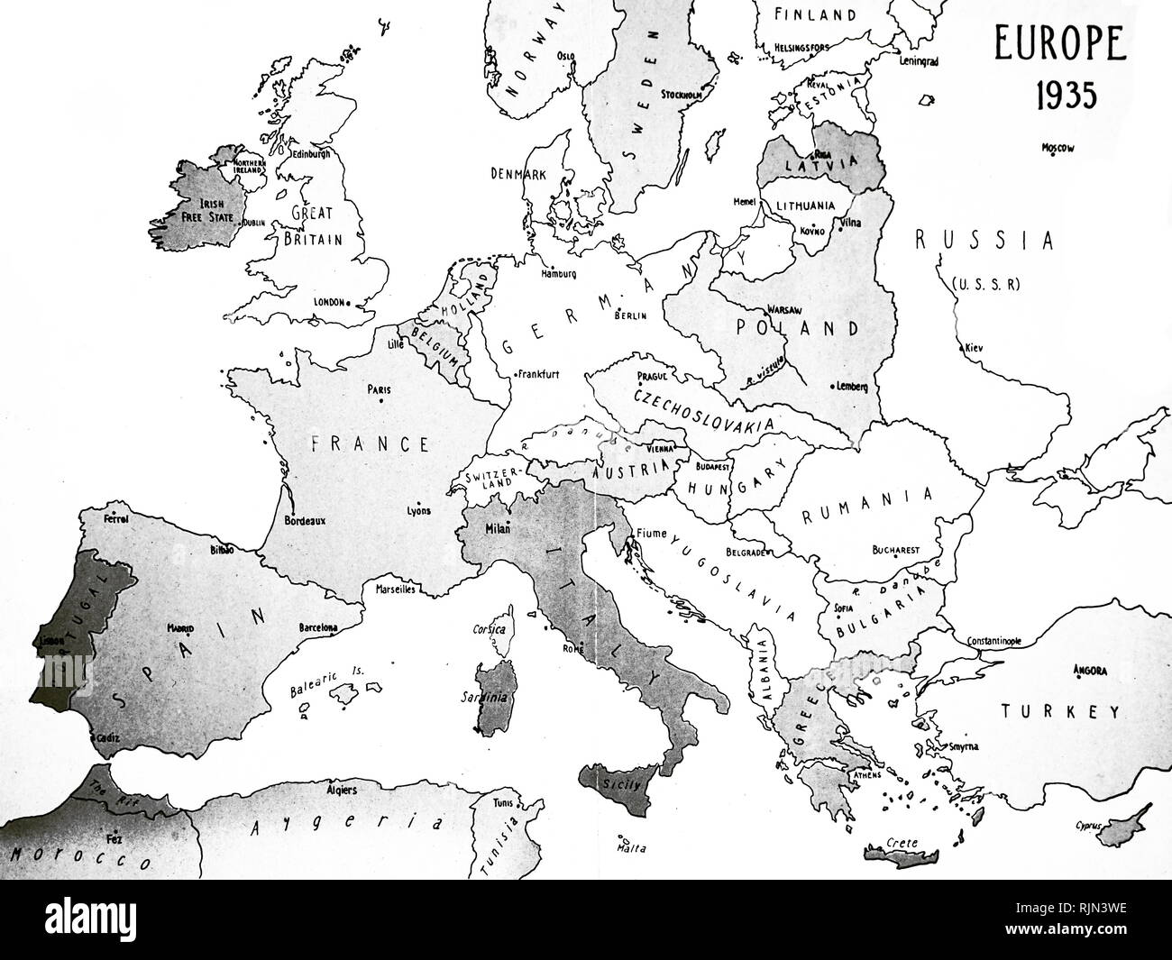 Ilustración Que Muestra El Mapa De Europa En 1935 Fotografía De Stock